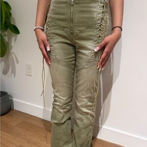 Stylish Lace-Up Olive Green Pants